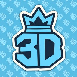 3DeePee Kai logo — the crowned 3D sticker in cyan, on a tiled 3D pattern