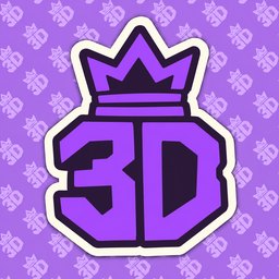3DeePee PnC logo — the crowned 3D sticker in purple, on a tiled 3D pattern
